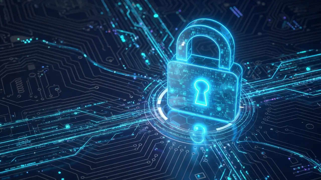 Digitales Vorhängeschloss auf Platinenhintergrund