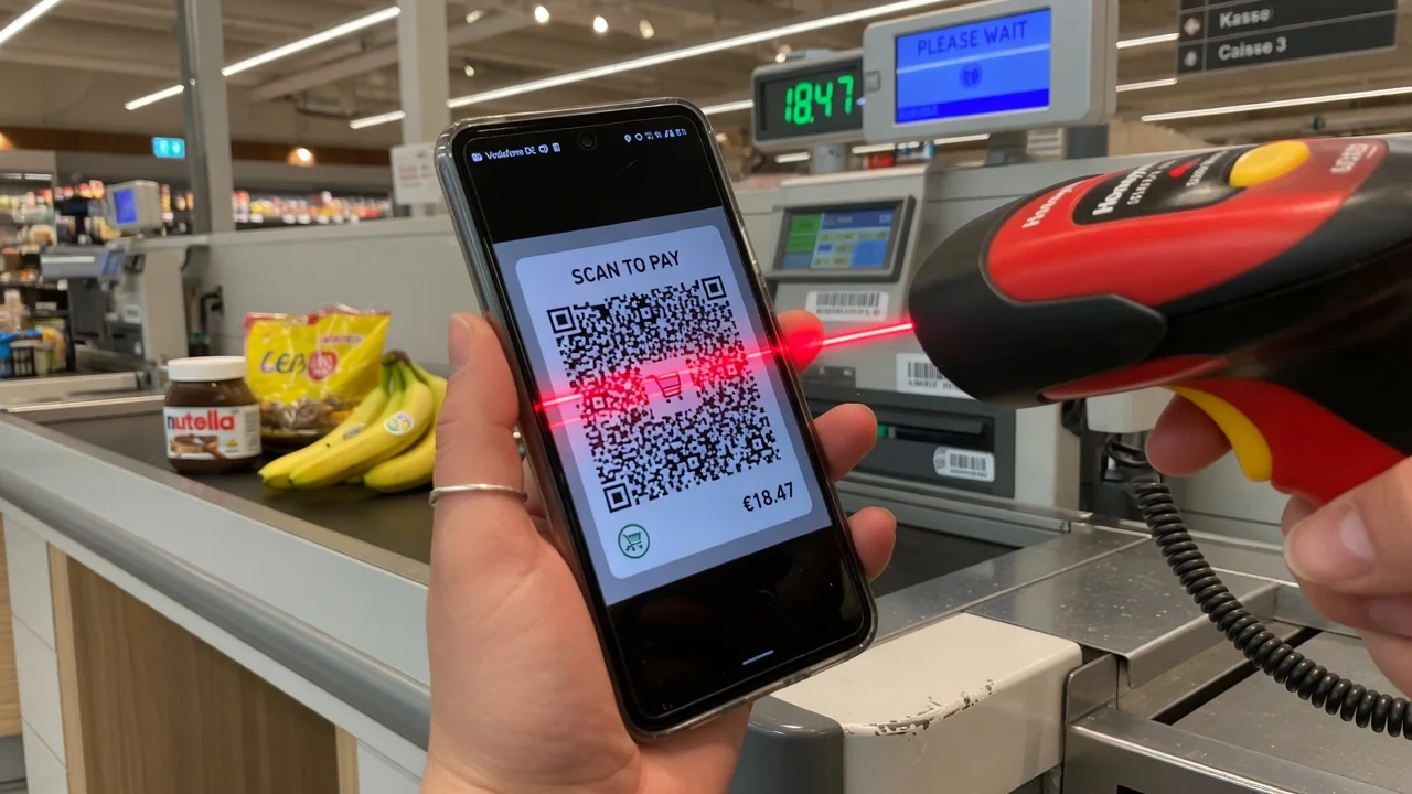 Barcode-Scan an Supermarktkasse für digitalen Gutschein